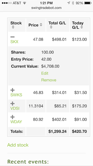 expanded row in the portfolio